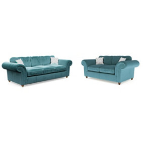 Windsor Teal 3 Seater & 2 Seater Sofas - Brown Feet