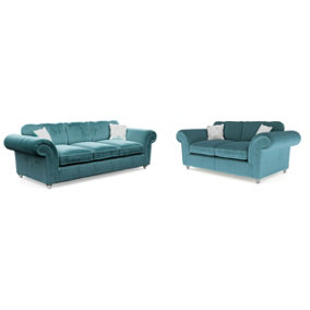 Windsor Teal 3 Seater & 2 Seater Sofas - Silver Feet