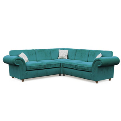 Windsor Teal Large Corner Sofa - Brown Feet