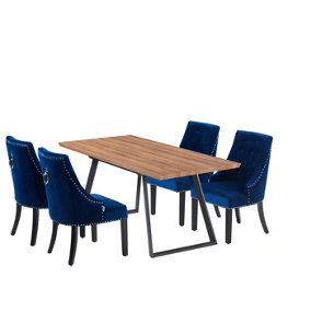 Windsor Toga Lux Dining Set with 4 Chairs, Brown/Black Table & Blue Chairs
