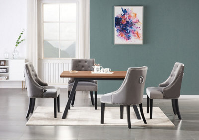 Windsor Toga Lux Dining Set with 4 Chairs, Brown/Black Table & Dark Grey Chairs