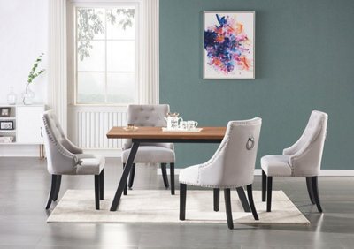 Windsor Toga Lux Dining Set with 4 Chairs, Brown/Black Table & Light Grey Chairs