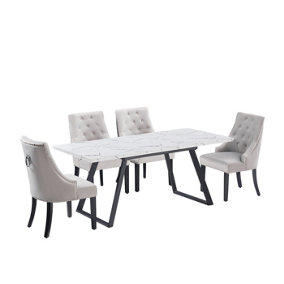 Windsor Toga Lux Dining Set with 4 Chairs, White/ Black Table & Dark Grey Chairs