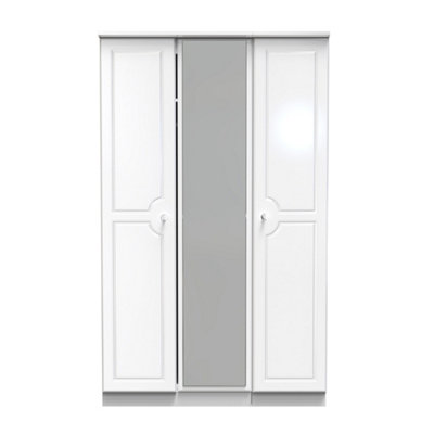 Windsor Triple Mirror Wardrobe in White Gloss (Ready Assembled) DIY