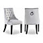 Windsor Velvet Upholstered Dining Chair Dining Room Kitchen Living Room, Diamond Tufted Button Back Knocker Set of 2, Light Grey