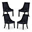 Windsor Velvet Upholstered Dining Chair Dining Room Kitchen Living Room, Diamond Tufted Button Back Knocker Set of 4, Black