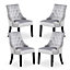 Windsor Velvet Upholstered Dining Chair Dining Room Kitchen Living Room, Diamond Tufted Button Back Knocker Set of 4, Light Grey