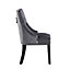 Windsor Velvet Upholstered Dining Chair Dining Room Kitchen Living Room, Diamond Tufted Button Back Knocker, Single, Dark Grey