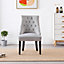 Windsor Velvet Upholstered Dining Chair Dining Room Kitchen Living Room, Diamond Tufted Button Back Knocker, Single, Light Grey