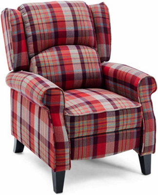 Windsor Wingback Signature Linen Tweed Pushback Recliner Armchair - Red