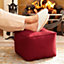Wine Faux Suede Cube Pouffe Footrest - Stain & Spill Resistant Lightweight Square Beanbag Footstool Seat - 37 x 37 x 29cm