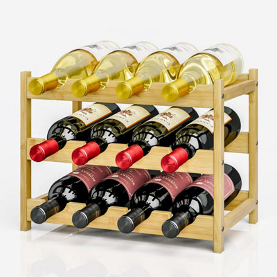 Wine Rack, 12 Bottles Wine Holder Storage Shelf, 3-tire Small ...
