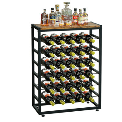 Wine Rack Free Standing 6-Tier 30 Bottles Wine Holder Display Storage Shelves with Metal Frame and Table Top