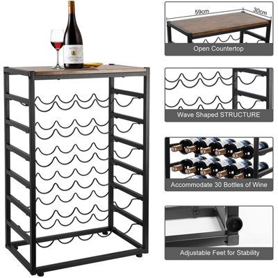 Wine Rack Free Standing 6-Tier 30 Bottles Wine Holder Display Storage Shelves with Metal Frame and Table Top - 5