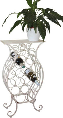 Wine Racks - Style Free Standing White Metal Framed Wine Rack for 13 Wine Bottles With Shelf