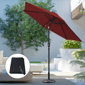 Wine Red 2.5M Round Garden Parasol Patio Umbrella Crank Tilt w/ Base Cover