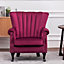 Wine Red Velvet Effect Sofa Chair Wing Back Occasional Armchair with Wooden Chair Legs