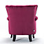 Wine Red Velvet Effect Sofa Chair Wing Back Occasional Armchair with Wooden Chair Legs