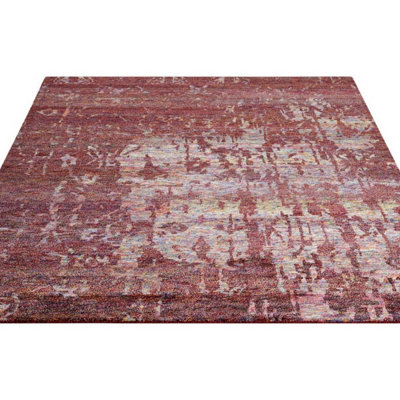 Wine Wool Luxurious Modern Easy to Clean Handmade Abstract Bedroom Dining Room and Living Room Rug -114cm X 175cm