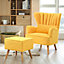 Wing Back Armchair with Footstool Set, Yellow 1 Seater Upholstered Sofa Chair with Lumbar Pillow