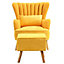 Wing Back Armchair with Footstool Set, Yellow 1 Seater Upholstered Sofa Chair with Lumbar Pillow