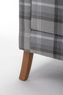 Wing Back Fireside Check Fabric Armchair