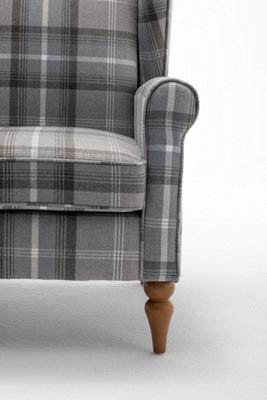 Wing Back Fireside Check Fabric Armchair