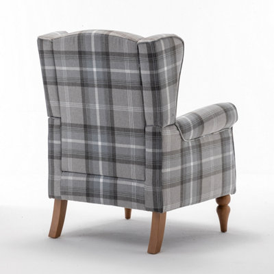 Wing Back Fireside Check Fabric Armchair