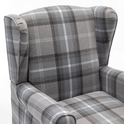 Wing Back Fireside Check Fabric Armchair