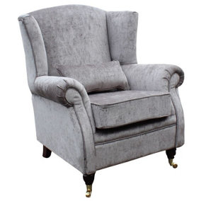 Wing Chair Original Fireside High Back Armchair Belvedere Pewter Grey Real Fabric