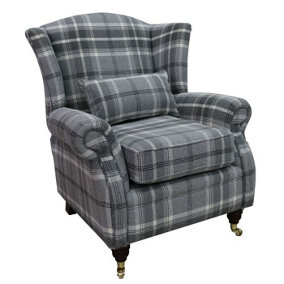 Wing Chair Original Fireside High Back Armchair P And S Balmoral Dove Grey Check Real Fabric