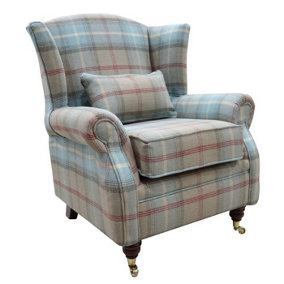 Wing Chair Original Fireside High Back Armchair P And S Balmoral Ocean Check Real Fabric