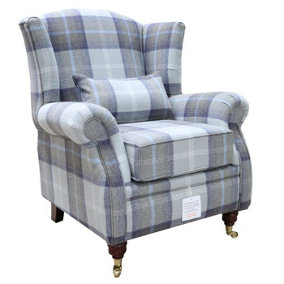 Wing Chair Original Fireside High Back Armchair P And S Balmoral Oxford Blue Check Real Fabric