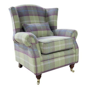 Wing Chair Original Fireside High Back Armchair P And S Balmoral Pistachio Check Real Fabric
