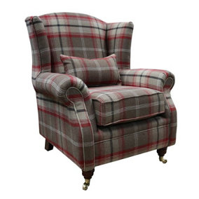 Wing Chair Original Fireside High Back Armchair P And S Balmoral Rosso Check Real Fabric