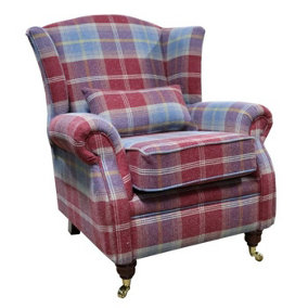 Wing Chair Original Fireside High Back Armchair P And S Balmoral Ruby Check Real Fabric