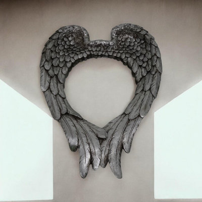 Wing Design Mirror - L8 x W38 x H57 cm - Antique Silver