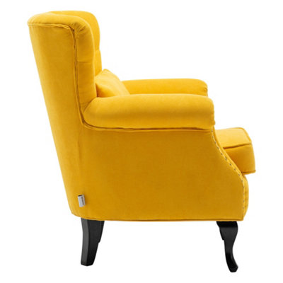 Wingback Armchair, Linen Upholstered Accent Sofa Chair with Cushion,Yellow