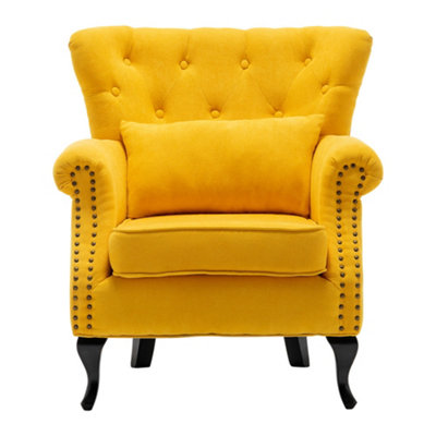 Wingback Armchair, Linen Upholstered Accent Sofa Chair with Cushion,Yellow