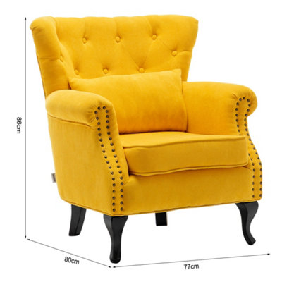 Wingback Armchair, Linen Upholstered Accent Sofa Chair with Cushion,Yellow