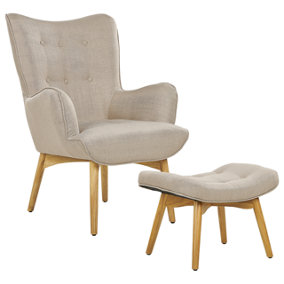Wingback Chair with Footstool Beige VEJLE