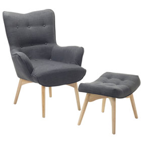 Wingback Chair with Footstool Dark Grey VEJLE