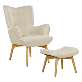 Wingback Chair with Footstool Light Beige VEJLE