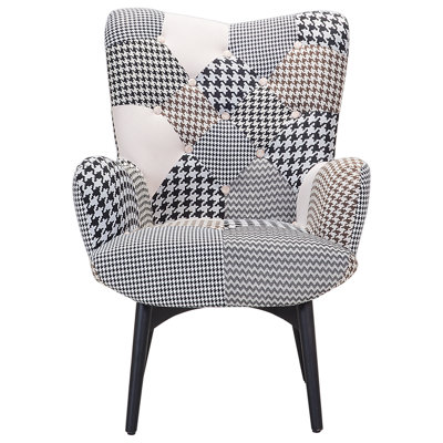 Wingback Chair with Footstool Patchwork Grey VEJLE