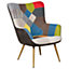 Wingback Chair with Footstool Patchwork Multicolour VEJLE II