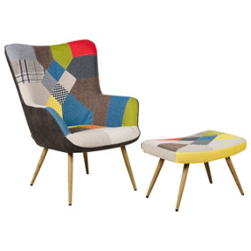 Wingback Chair with Footstool Patchwork Multicolour VEJLE
