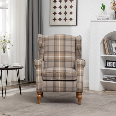 Grey tartan store armchair next