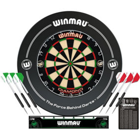 Winmau Professional Dart Set includes Diamond Plus Dartboard, Black Surround, 2 Sets of Darts, Official Oche Line