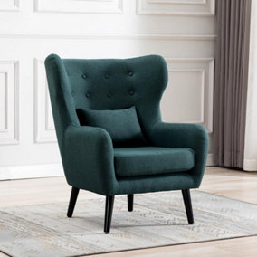 Winslow Wing Back Occasional Bedroom Living Room Button Back Linen Fabric Accent Chair Armchair (Green)