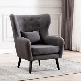 Winslow Wing Back Occasional Bedroom Living Room Button Back Linen Fabric Accent Chair Armchair (Grey)